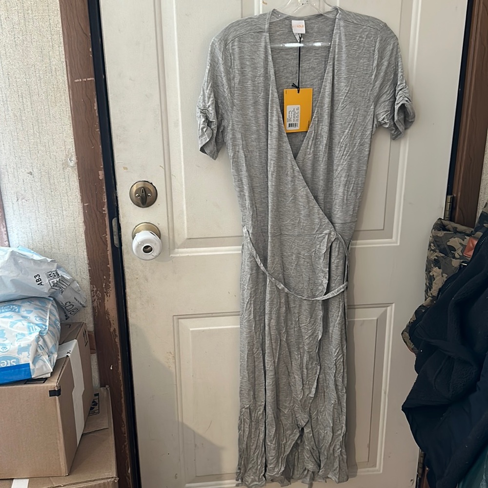 LOLE SOTTI SHORT SLEEVE WRAP DRESS: GRAY: NWT: SZ S